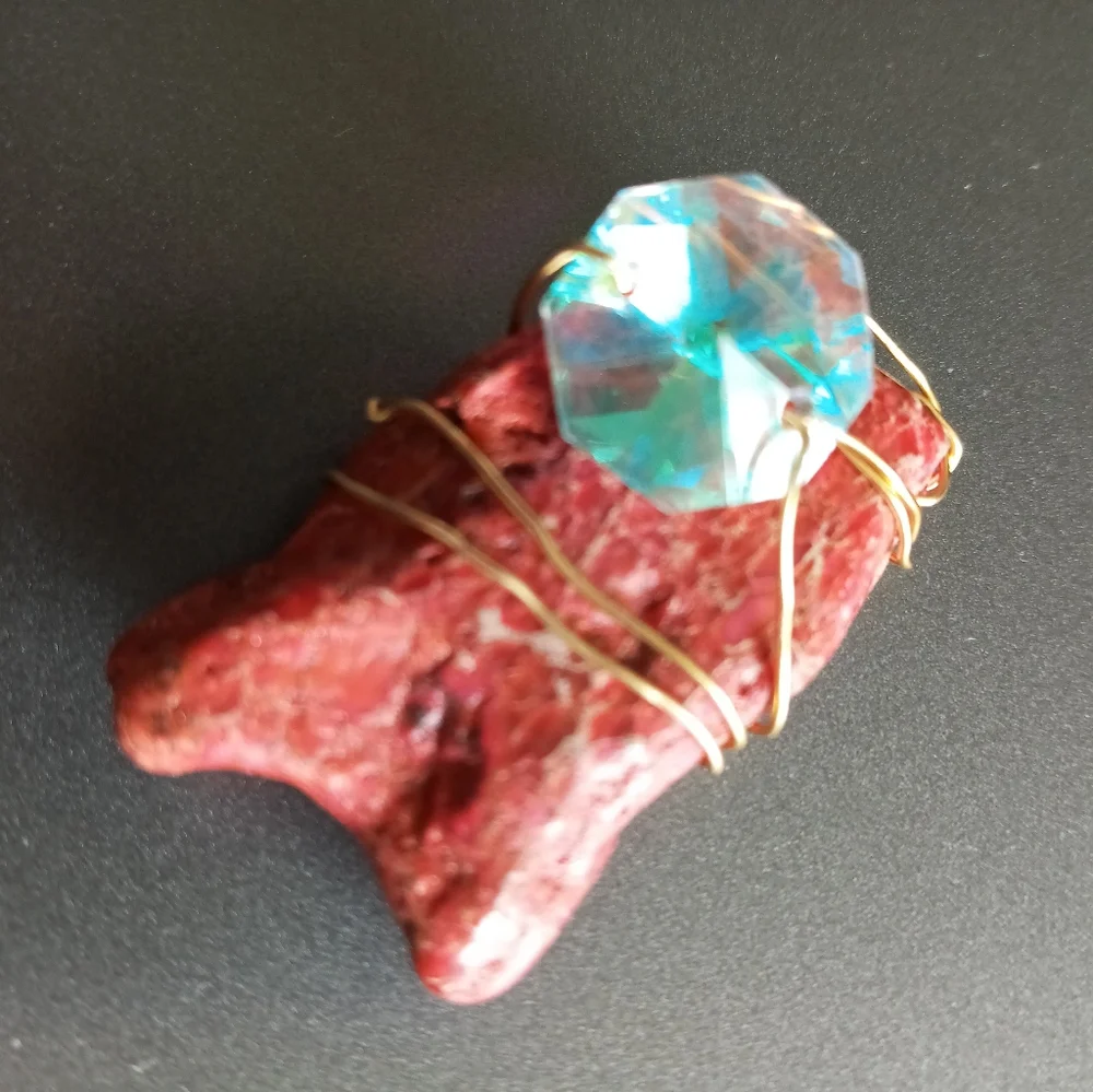 Pink turquoise gemstone wire wrapped iridescent crystal gemstone pendant